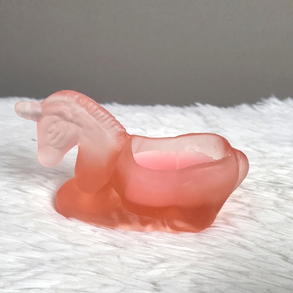 Vintage Frosted Glass Unicorn Candle Holder, Pink, Open Box, Unused
